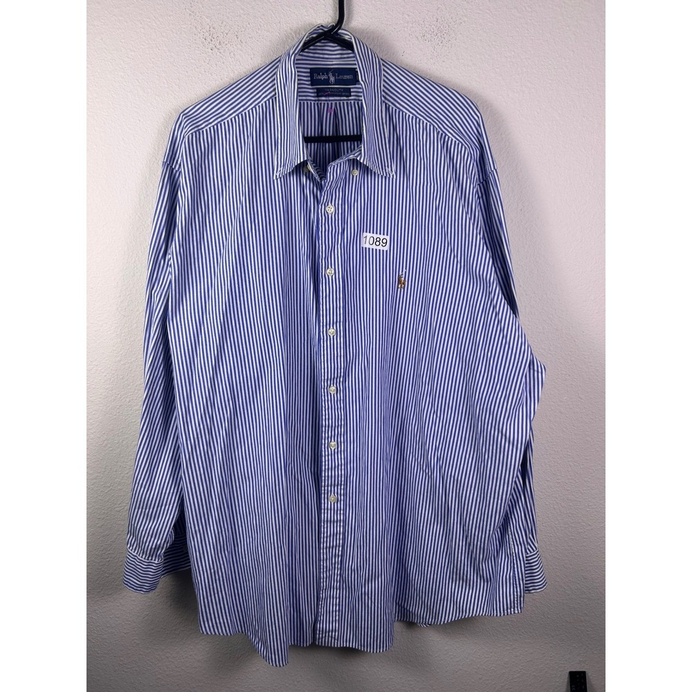Ralph Lauren Yarmouth Shirt Mens 18-35 Blue White Striped Pinpoint Oxford Cotton